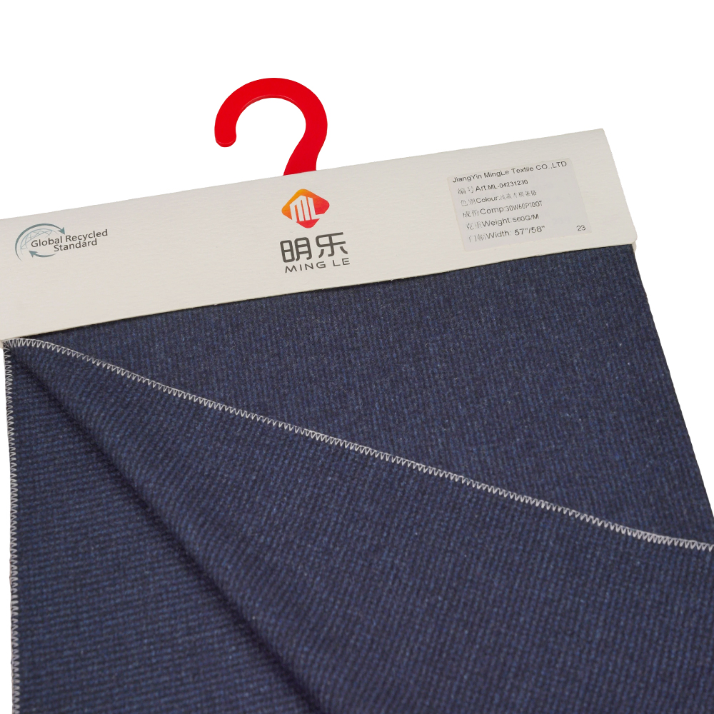 30% lana, 60% poliéster, 10% otras fibras, 560 g/m, Benzhiqing + azul verde, tela de tweed de rayas horizontales, ML-04231230