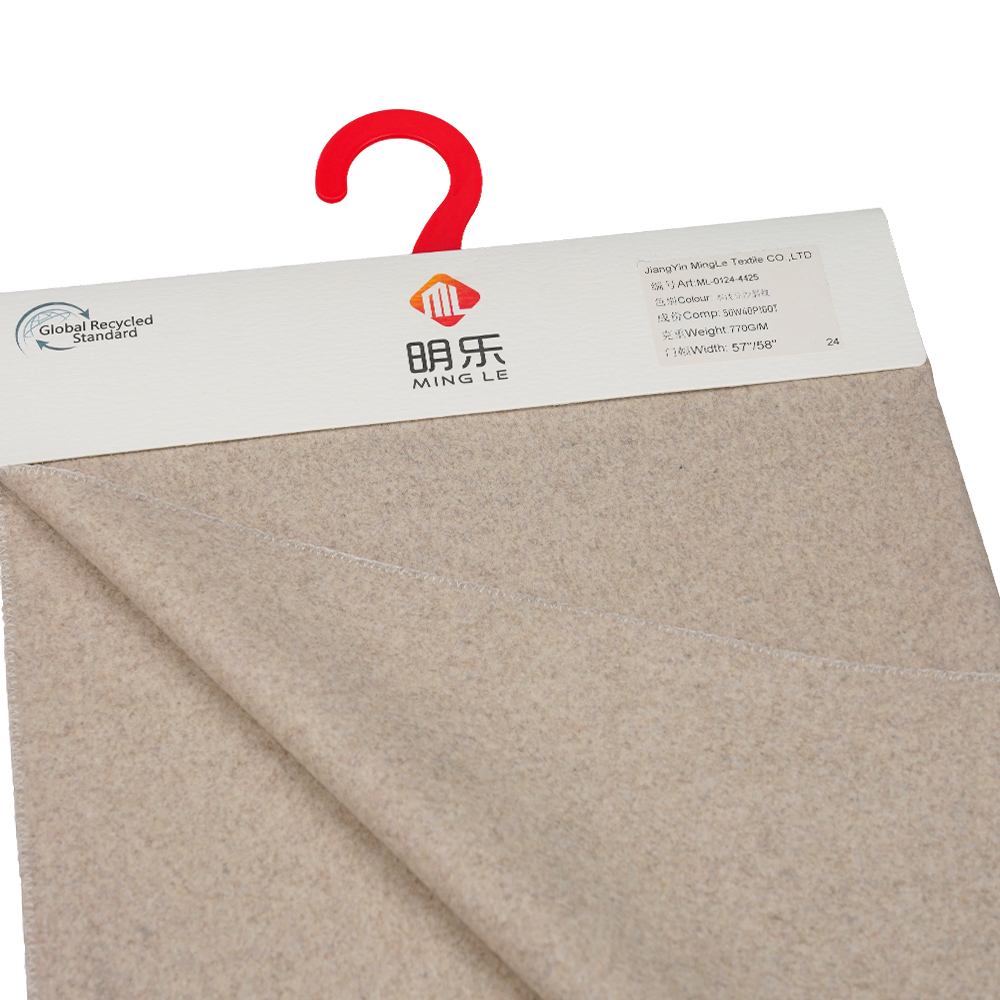 50 % lana, 40 % poliéster, 10 % otras fibras, 770 g/m, pasta de frijol ligera natural, tela sarga Melton, ML-0124-4425