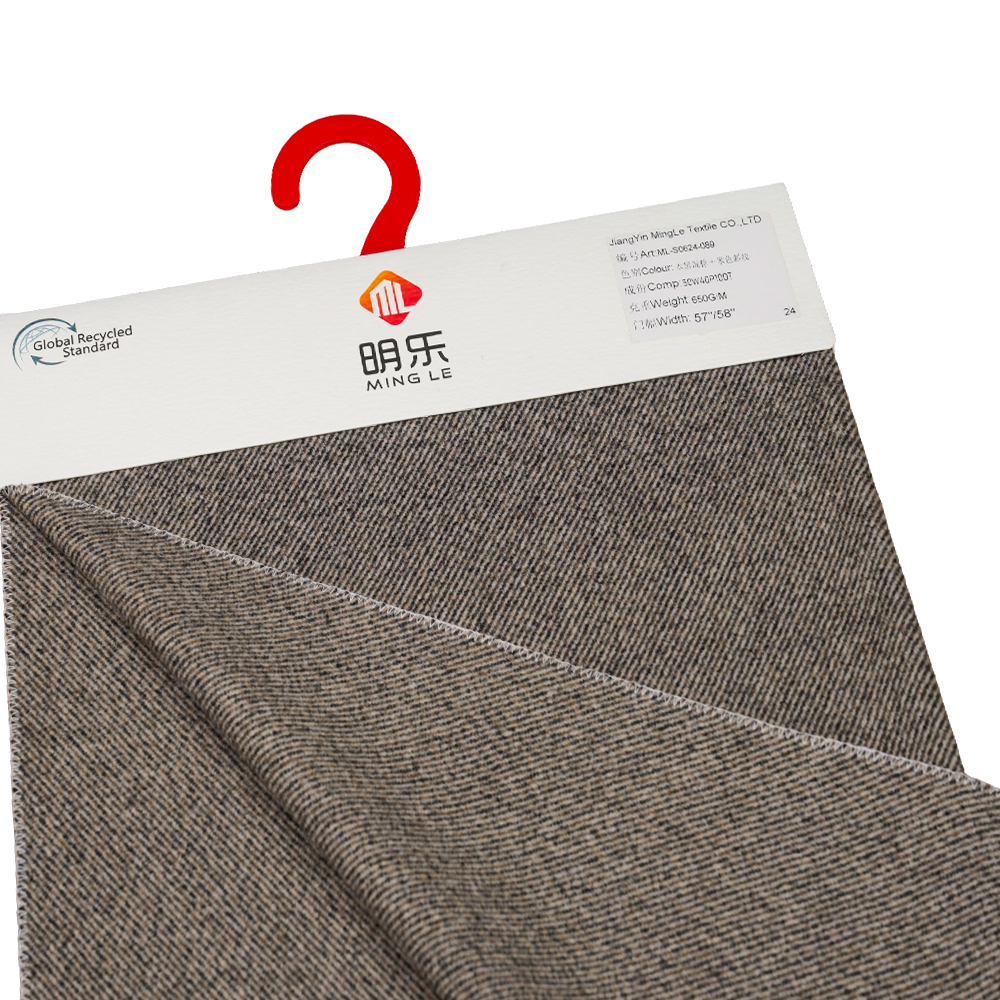 50 % lana, 40 % poliéster, 10 % otra fibra, 650 g/m, negro marrón mixto + sarga beige, tela Melton, ML-S0624-089