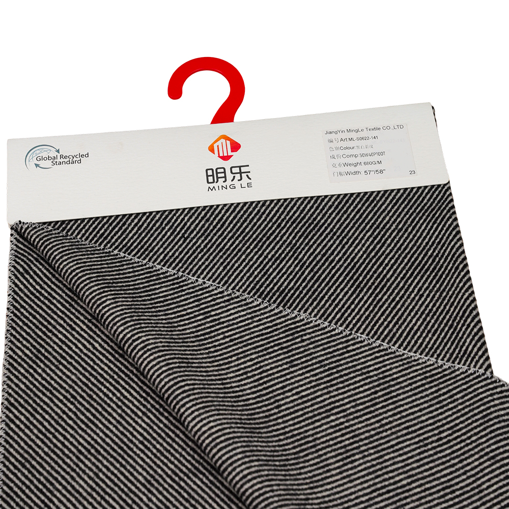 50 % lana, 40 % poliéster, 10 % otra fibra, 680 g/m, blanco y negro, tela sarga Melton, ML-S0622-141