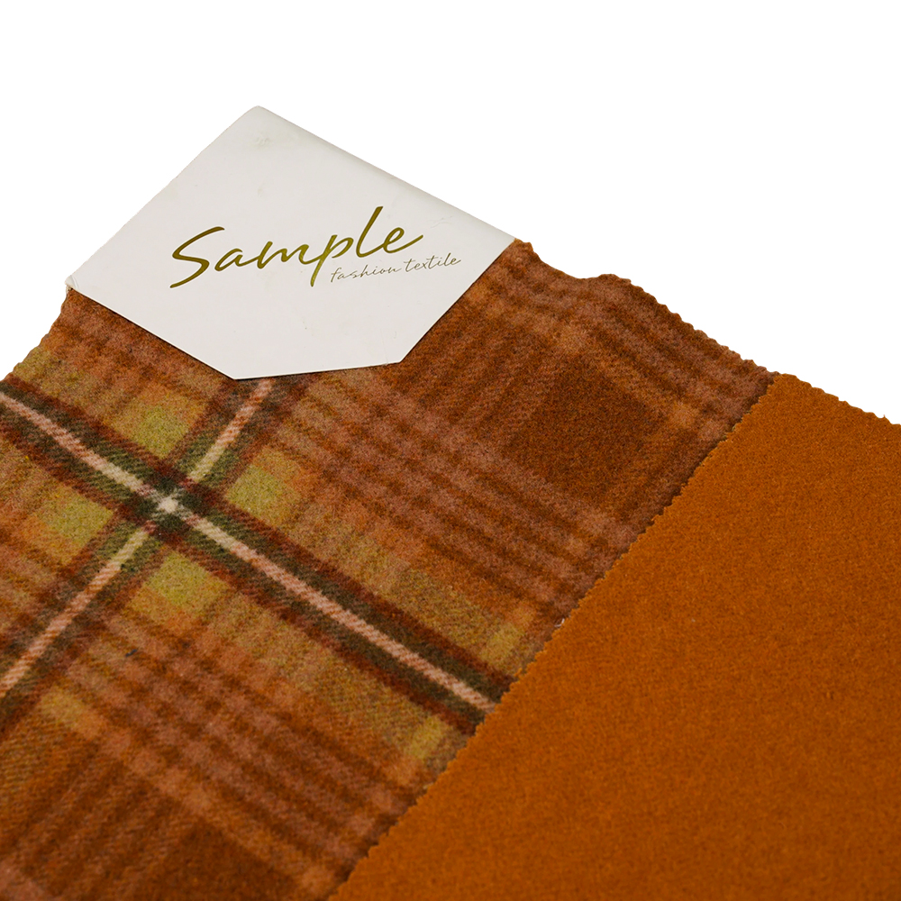 50% Lana, 40% Poliéster, 10% Otras Fibras, 860 G/M, Tela De Terciopelo A Cuadros Marrón Y Amarillo, ML-062142104