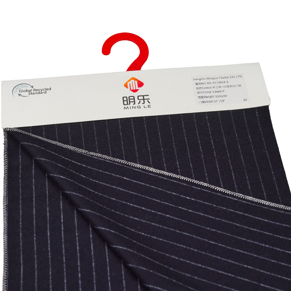 53 % lana, 47 % poliéster, 350 g/m, Zhiqing + blanco, tela de franela de rayas verticales, ML-317245X-2