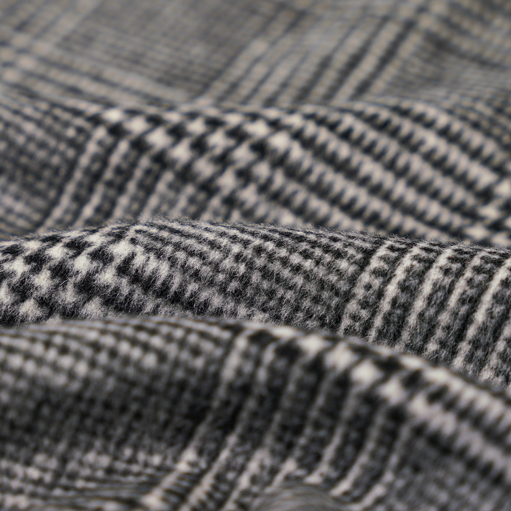 30% Lana, 60% Poliéster, 10% Otras Fibras, 610 G/M, Blanco Y Negro, Tela De Recubrimiento De Una Cara A Cuadros, ML-20001