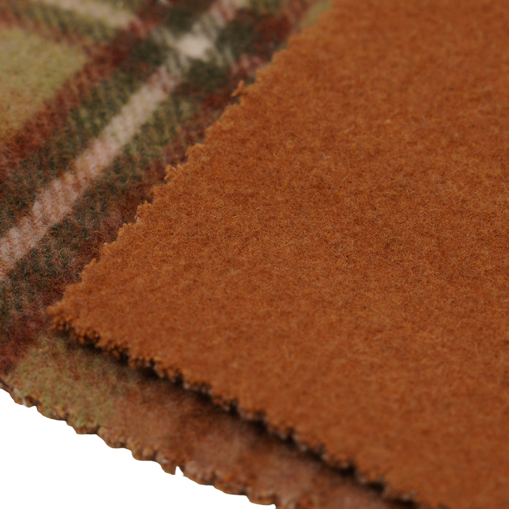 50% Lana, 40% Poliéster, 10% Otras Fibras, 860 G/M, Tela De Terciopelo A Cuadros Marrón Y Amarillo, ML-062142104