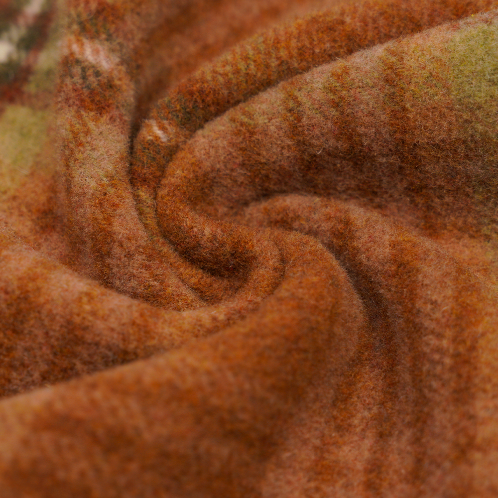 50% Lana, 40% Poliéster, 10% Otras Fibras, 860 G/M, Tela De Terciopelo A Cuadros Marrón Y Amarillo, ML-062142104