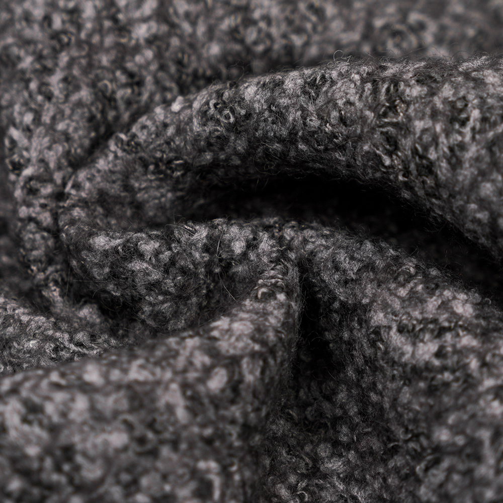 40% lana, 60% poliéster, 750 g/m, negro y gris, tejido de lana de punto Bali, ML-70165440-75